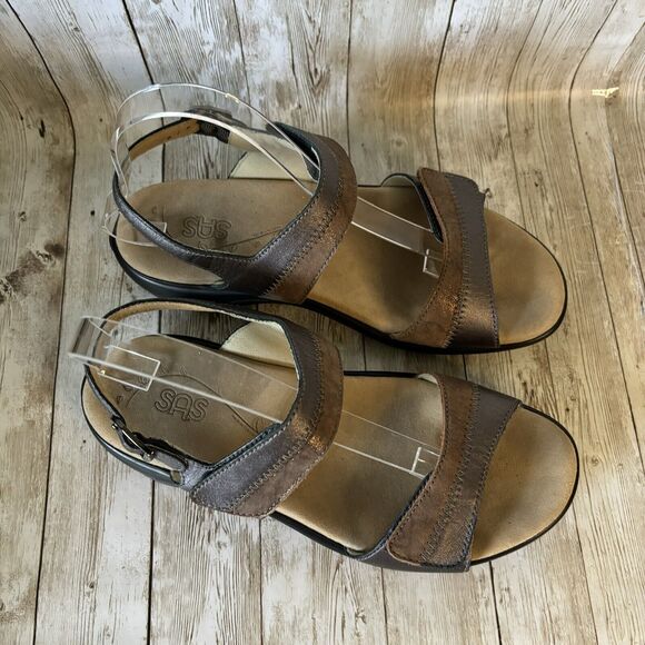 SAS Womens NUDU Dusk Copper Pewter Metallic Leather Slingback Sandals Sz 9 WW - Picture 5 of 8
